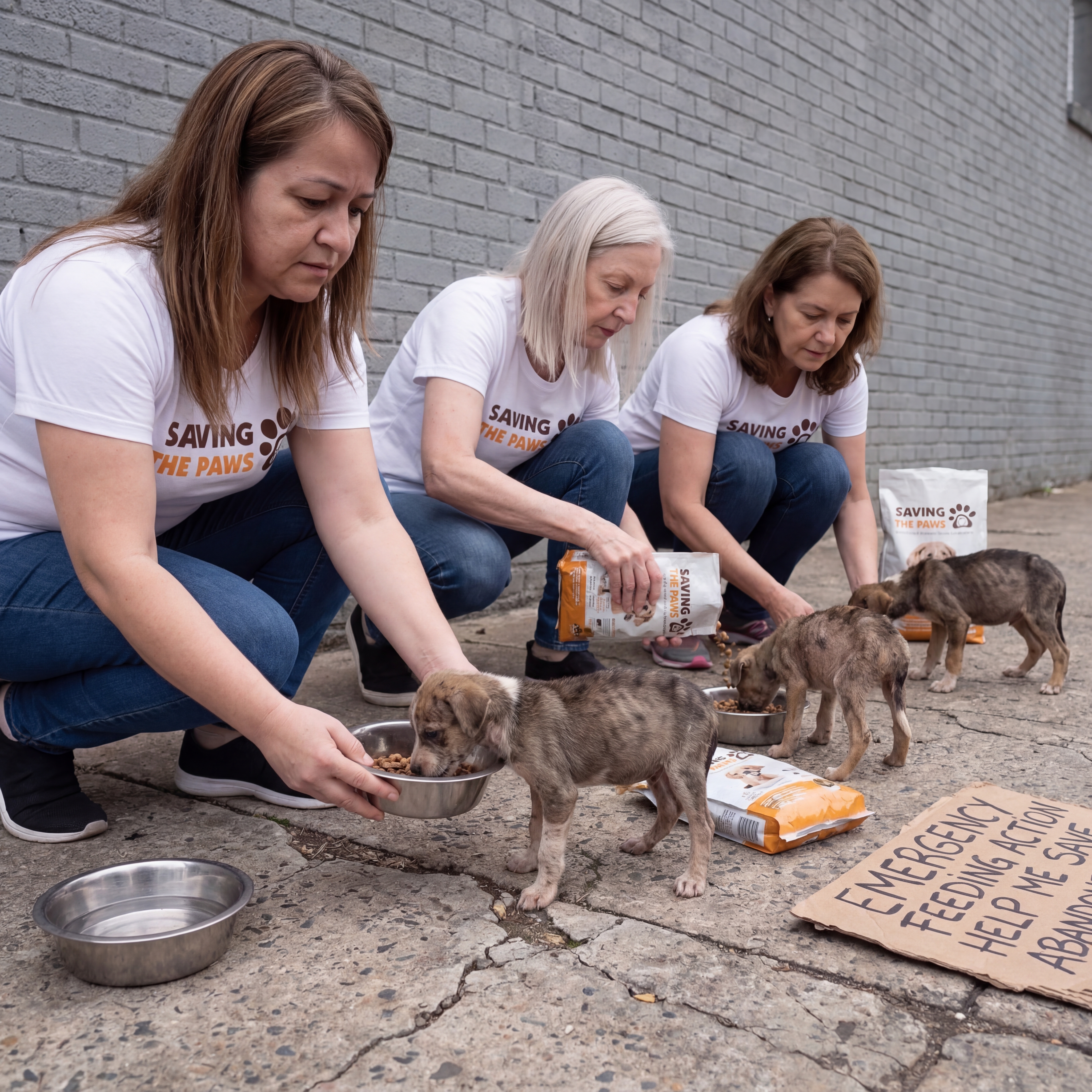 Saving the Paws volunteers feeding dogs